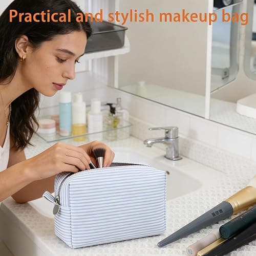 CALINNL 2pcs Makeup Bag Travel Toiletry Bag for Women Lightweight Make Up | Purse Organizer Pouches Large Cosmetic Bag Small Makeup Pouch Medicine Bag Travel Essentials for Women Light Blue thumbnail 5