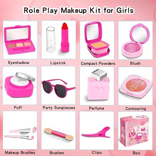 Pretend Makeup Kit for Girls - Realistic Toy Cosmetic Set with Sunglasses, Lipstick & Eyeshadow | Non-Toxic Fake Play Makeup for Kids Dress Up & Role Play for Ages 3-8 thumbnail 2