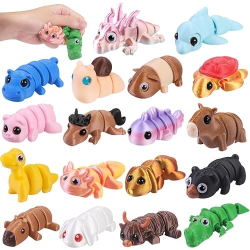 XIMISHOP 18Pcs 3D Printed Mini Animals,Cute Flexible Movable Joint 3D Printed Animal Fidget Toy for Home Office Desk Decoration Kids Party Favors Toys - Image 1