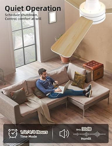 Homlit 42 inch RGB Ceiling Fan with Light, Smart App & Remote Control Low Profile Flush Mount, Music Sync Lighting, 6-Speed Quiet Reversible DC Motor, 4CCT Dimmable for Home Office Party,White thumbnail 6