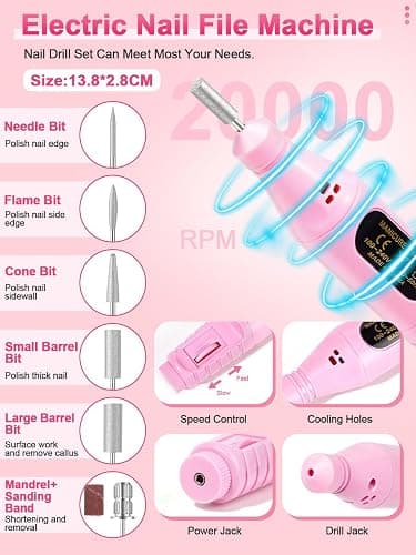 Acrylic Nail Kit with Drill and Lamp: 36 Colored Glitter Powder Set for Beginners with Everything - 3 Colors 30G Acrylic Powder 75ML Liquid Set Nail Art Tools Extension Kits For Home Salon DIY thumbnail 3