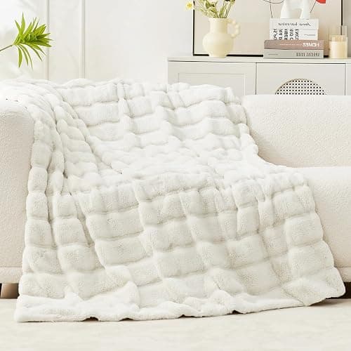 Cozy Bliss Faux Fur Throw Blanket for Couch, Cozy Soft Plush Thick Winter Blanket for Sofa Bedroom Living Room, 50 * 60 Inches Beige thumbnail 6