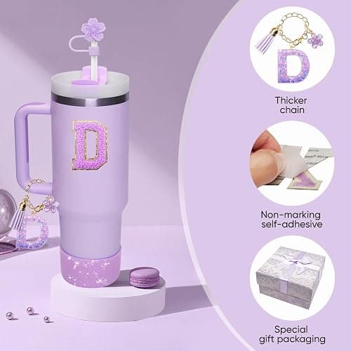 Miglaja Purple Accessories for Stanley Cup 30OZ 40OZ, All Accessories Gift Box Contain Flower Straw Topper, Sillicone Boot, Letter Stickers and Pendants,Spill Stopper Set (Purple D) thumbnail 5