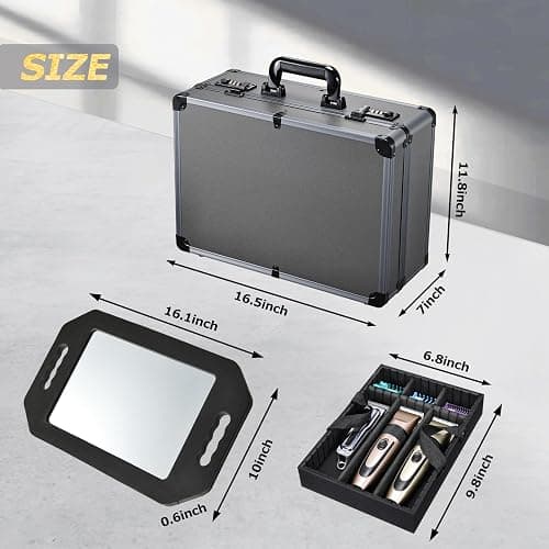 Yueieoun Professional Barber Case with Barber Clipper Tray Organizer, 6 Adjustable Clipper Slots & 8 Shear Holders, Portable Barber Carrying Case for Hair Tools & Supplies with Combo Locks thumbnail 2