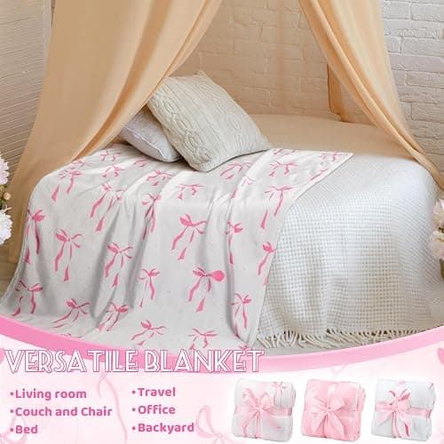 Buryeah 6 Pcs Pink Throw Blanket Preppy Sleepover Blanket 40"x60" Flannel Soft Decor Lightweight Aesthetic Plush Room Decor for Sofa Couch Travel Bed Christmas Decoration(Pink, Bowknot) thumbnail 7