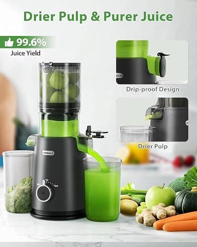 ECOSELF Juicer Machines - Wide Mouth Feed Chute with Self Feeding Hands-Free Design - Cold Press Juicer for Vegetables and Fruits - Juice Extractor Machine High Juice Yield - With Brush thumbnail 5