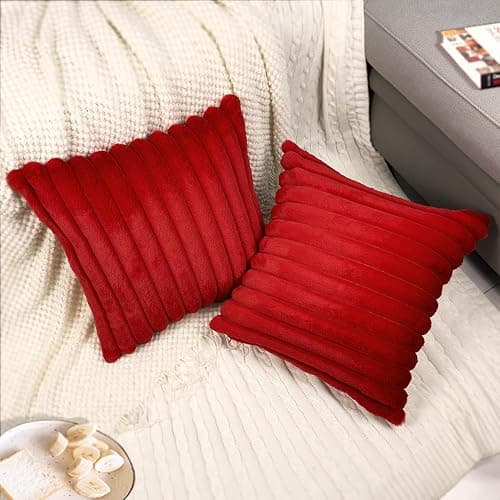 2 Pack 18x18 Pillow Cover Velvet Pillow Covers, Faux Fur Square Throw Pillow Covers for Living Room Decorations Throw Pillow Case, Throw Pillow Cover Cushion Cover for Home Sofa Bedroom Car, Red thumbnail 6