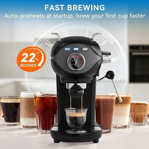 XIXUBX Espresso Machine, 20 BAR Pump Temperature Control, Compact Espresso Maker with Steam Milk Frother, Professional Coffee Makers for Home, Cappuccino, Latte, Gifts for Coffee Lover, Black thumbnail 5