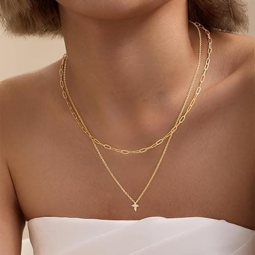 Turandoss Gold Cross Necklace for Women - Dainty 14K Gold Plated Cross Necklace Layered Beaded Infinity CZ Holy Mary Medal Pendant Necklaces for Women Trendy Faith Jewelry First Communion Gifts thumbnail 3