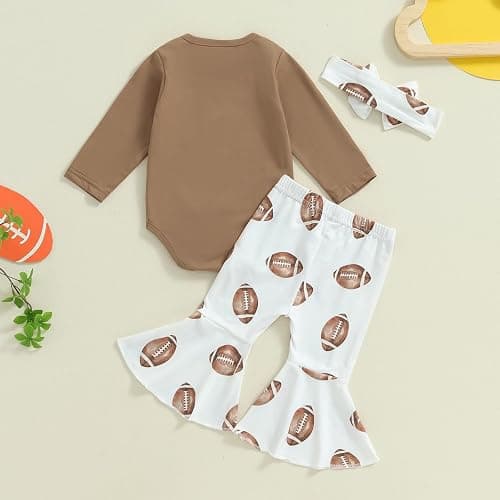 Lamuusaa Newborn Baby Girl Football Outfit Long Sleeve Romper Football Flared Pants Headband Fall Outfits 0-18M thumbnail 7