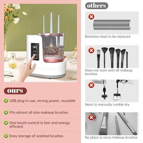 3 IN 1 Electric Makeup Brush Cleaner Machine With Makeup Brush Dryer-Holder-Portable Automatic USB Cosmetic Brushes Cleaner Tool for All Size Beauty Makeup Brush Set,Contour, Eyeshadow, Blush Brush thumbnail 6
