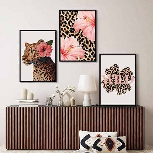 Trendy Leopard Wall Art Pink Cheetah Print Room Decor Leopard Flower Canvas Wall Decor Cheetah Aesthetic Poster Girly Pink Preppy Picture Funky Y2k Artwork for Girl Bedroom 12x16x3 Inch Unframed thumbnail 5