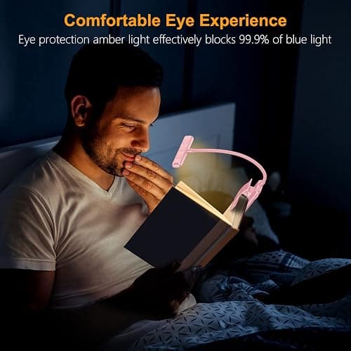 Gritin 19 LED Rechargeable Book Light for Reading in Bed with Memory Function- Eye Caring 3 Color Temperatures,Stepless Dimming Brightness,80 Hrs Runtime Clip on Light for Book Lovers-Pink thumbnail 4