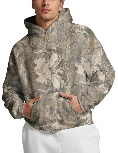 Eutten Mens Camo Hoodies Maple Leaf Print Oversized Hooded Sweatshirt Fleece Pullover Sweatshirts Long Sleeve with Pocket - Image 1