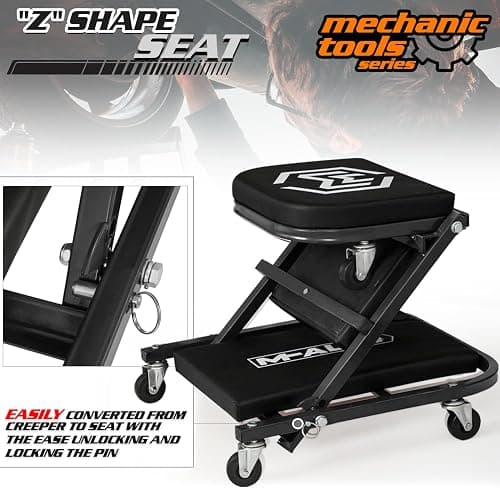 M-AUTO 40-Inch Folding Creeper Rolling Seat, All-in-One Adjustable Roller Garage Chair, Lay Down or Sit, 330LBS Capacity Under Car Roller Creeper with 6 Swivel Casters, Black thumbnail 7