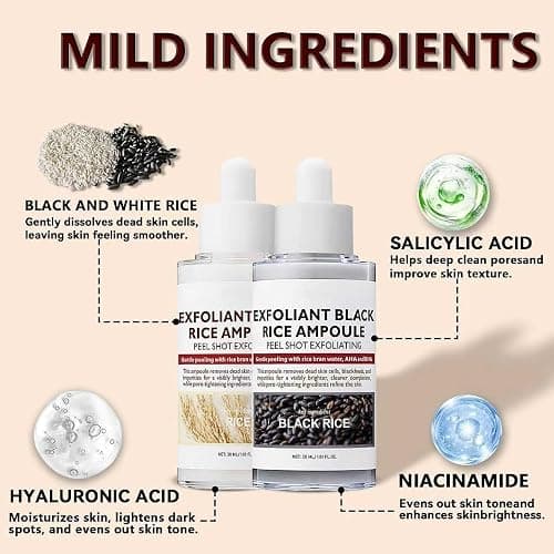 2PCS Rice Exfoliating Ampoule Set, Black & White Rice Peel Shot Glow Rice Ampoule Duo, Gentle Peel + Pore Minimizing & Deep Hydration for All Skin Types thumbnail 3