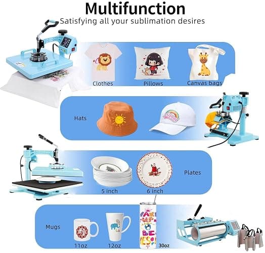 WHUBEFY Heat Press,15x15 Shirt Press Machine 8 in 1 with 30Oz Tumbler Attachment Sublimation Machine Digital Slide Out Sublimation Heat Transfer Machine, Heat Press for T-Shirts Mugs Caps Plates,1400W thumbnail 3