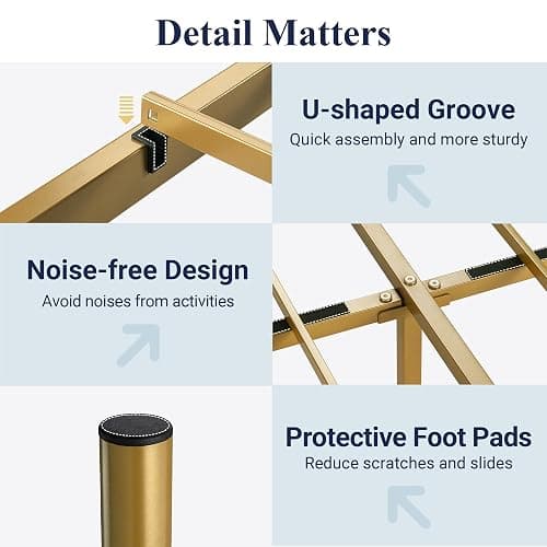 Allewie Full Size Metal Platform Bed Frame, Victorian Headboard, Gold | Heavy Duty Metal Slats Support, Mattress Foundation, Under Bed Storage, No Box Spring Needed, Noise-Free, Easy Assembly thumbnail 6