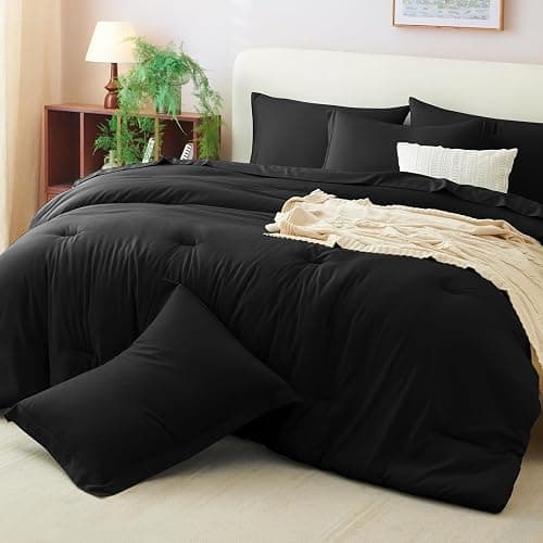 CozyLux Queen Comforter Set Black, 7 Pieces Bed in a Bag Soft Bedding Comforter Set with Sheets, All Season Boho 7PC Bed Sets with Comforter, Fitted Sheets, Flat Sheets, Pillow Shams and Pillowcases thumbnail 9