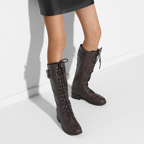DREAM PAIRS Women's Knee High Riding Combat Boots | Lace up Design with Fur Lining thumbnail 8