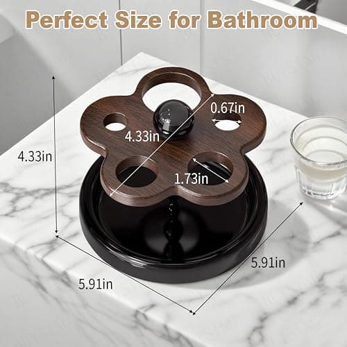 Wooden Toothbrush Holders for Bathroom 5-Slot with Cute Flower Pattern | Natural & Eco-Friendly,Open Airflow,Multi-Functional Storage,Easy to clean,Modern & Minimalist thumbnail 2