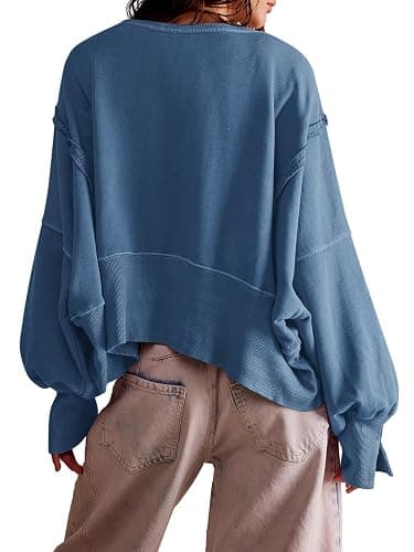 Zwurew Womens Casual Sweatshirt Long Sleeve Tops Crewneck Loose Fit Tee Pullover Crop Tshirt Side Slit Fall Fashion 2024 thumbnail 3