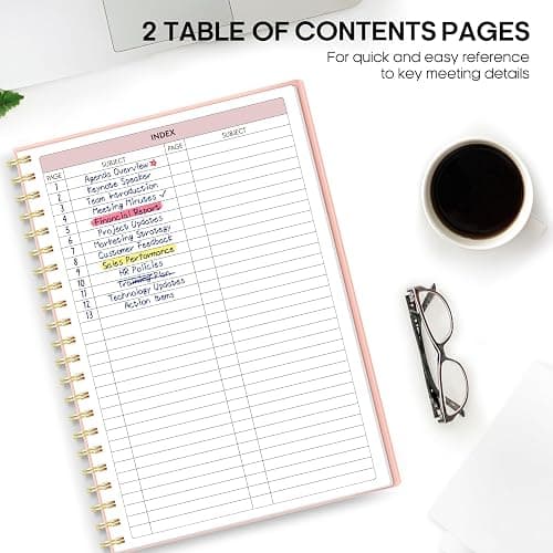 Taja Meeting Notebook For Work Organization - Work Planner Notebook With Action Items, Agenda Planner For Note Taking, 160Pages (6.9" X 9.9") Project Planner For Men & Women - Pink thumbnail 5