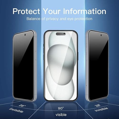 NEW'C 3 Pack Privacy for iPhone 16, iPhone 15 Screen Protector (6.1 inches), Anti-Spy Tempered Glass Film,Enhanced 28-Degree Privacy Angle with easy installation tool included thumbnail 3