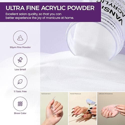 VANSISOS Acrylic Nail Kit: 30g Clear Acrylic Powder and 75ml Liquid Set with Nail Brush and Forms Nails Extension Kit for Beginners for Home DIY Salon Nails Application thumbnail 2