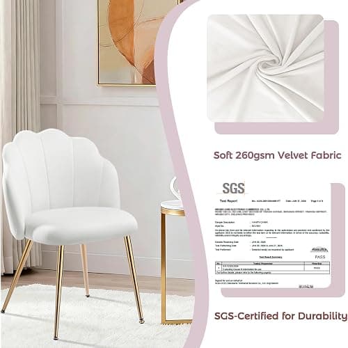 Vanity Chair with Back, Small Accent Chair for Living Room& Bedroom, with X-Frame Gold Legs, Modern Design& Easy Assemble, White thumbnail 5