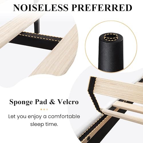 SHA CERLIN Queen Upholstered Platform Bed Frame with Vertical Channel Tufted Velvet Fabric Adjustable Headboard, Wooden Slats Support, Mattress Foundation, Box Spring Optional, White thumbnail 7