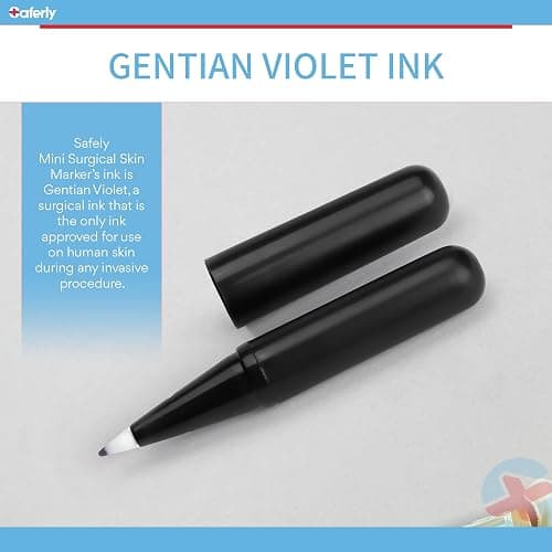 Saferly Mini Surgical Skin Markers Tattoo Stencil Pen, Safe, Washable, Interchangeable, Body Piercing Art, Tattooing Supplies, for Marking, To Draw, Prep, Plan, Gentian Violet Ink, Box of 30 thumbnail 3
