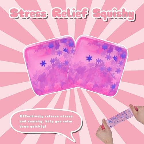 Snowflake Squeeze Toy Ice Cube, 5cm/1.97in Soft Squishy Cube for Kids Ages 3+ & Adults, Sensory Fidget Toy with Floating Snowflake Sequins, Desk Toy, Travel Toy & Party Favor(Pink) thumbnail 4