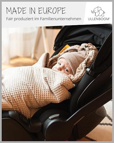 ULLENBOOM Einschlagdecke Babyschale, Ideal für Herbst und Winter, 100% OEKO-TEX Materialien, Floral Sand (Made in EU) - Babydecke für Kindersitz oder Kinderwagen, kuschelige Decke für Babys thumbnail 4