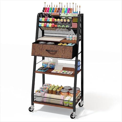 Homsorout 3 Tier Rolling Cart - Metal Utility Cart with Storage Drawer and Wheels, Versatile Art & Craft Organizer for Home, Office, or Studio - Ideal for Storing Brushes, Paints, and Supplies - Image 1