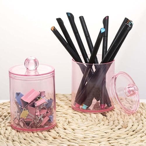 Tbestmax 4 pcs Qtips Holder Bathroom Container, 10 OZ Apothecary Jar, Pink Cotton Ball/Swabs Dispenser Organizer for Storage thumbnail 2