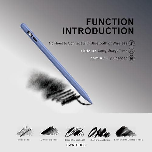 Pencil for Apple iPad 11th/10th/9th with LED Power Display, 15Mins Fast Charge, Stylus Pen for iPad 10/9/8/7/6th,11th A16,Air 11/13 M2/M3,Pro 11/13 M4,Pro 12.9",Air 5/4/3,Mini 7/6/5(Blue) thumbnail 7