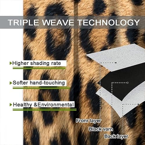 Leopard Print Curtains Retro Fur Skin Brown Farm 3D Leopard Print Ｗild Animal Fur Skin Window Treatments for Kids Living Room Bedroom Home Decor Window Drapes 42" W X 45" L thumbnail 6