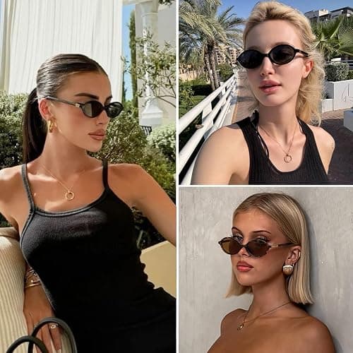 ViewJoy Retro Oval Sunglasses for Women Vintage 90s Y2K Trendy Designer Sun Glasses thumbnail 3