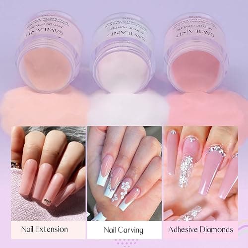 Saviland Acrylic Nail Starter Kit: Clear Pink Nude Acrylic Powder & Liquid, Brush, Files, Forms, Press On Nails, Home Practice Set thumbnail 3