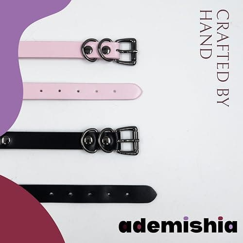 ADEMISHIA Black/Pink Leather Choker Necklace For Women, Handmade Adjustable Chain Collar with Metallic Heart Ring - Pink&Black thumbnail 4