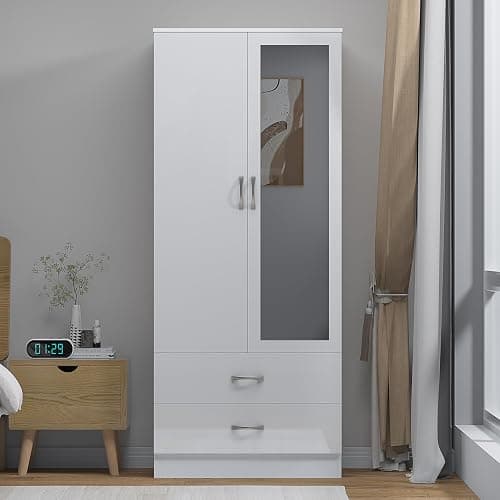 Harmin White Gloss Mirrorred 2 Door Soft close wardrobe with 2 drawers - height 180 cm x width 76 cm x depth 47 cm thumbnail 3