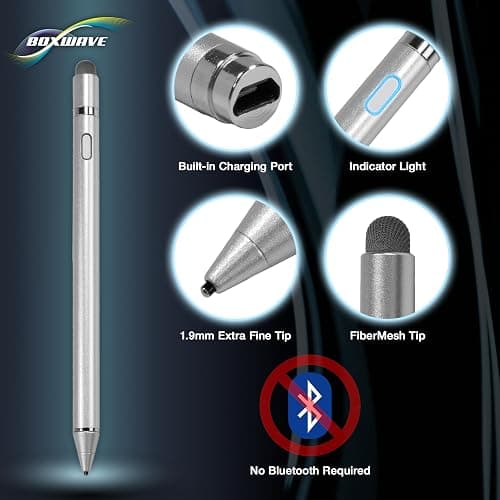 BoxWave Stylus Pen Compatible with Xiaomi Pad 6 - AccuPoint Active Stylus, Electronic Stylus with Ultra Fine Tip - Metallic Silver thumbnail 4