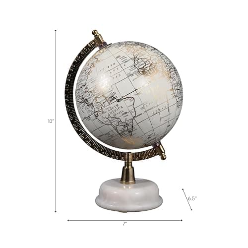 Decorative Globe with Marble Base for Home or Office Decor - Ornament for Desk, Hallway, or Coffee Table - Modern Desktop Globe for Living Room Decor or Shelf Display - 10", White & Gold thumbnail 2