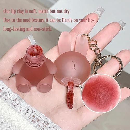 6 Colors Velvet Matte Liquid Lipstick set, Cute Rabbit Lip Glaze 2 in 1 Key Chain Lip Gloss Lip Stain, Waterproof Non-Stick Cup Long Lasting Lip Clay Cute Lip Makeup for Girls thumbnail 4