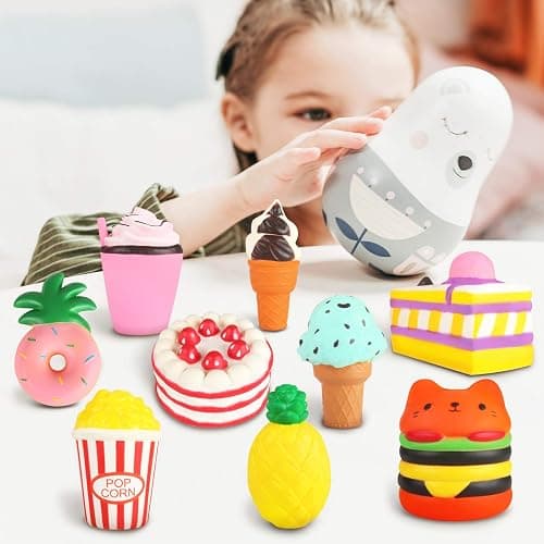 Slow Rising Jumbo Squishies Toys Set - 9 Pack Soft Kawaii Squishy Hamburger Popcorn Cake Ice Cream Donut Stress Relief Squeeze Toy for Boys and Girls thumbnail 6