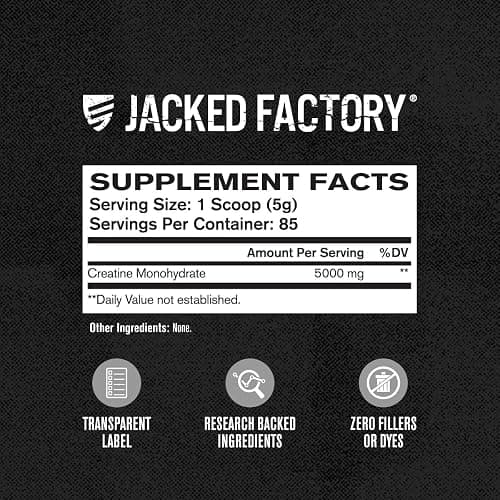 Jacked Factory Creatine Monohydrate Powder 425g - 5g Daily Creatine Supplement for Men and Women, Vegan-Friendly, Third-Party Tested - 85 Servings, Unflavored thumbnail 6