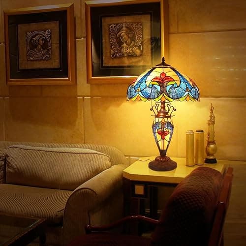 Pterying Tiffany Lamp, 24'' Tall Tiffany Table Lamp with Retro Pull Switch, 3 LED Bulbs Included, Vintage Living Room Bedroom Home Office Bedside Reading Lamp thumbnail 7