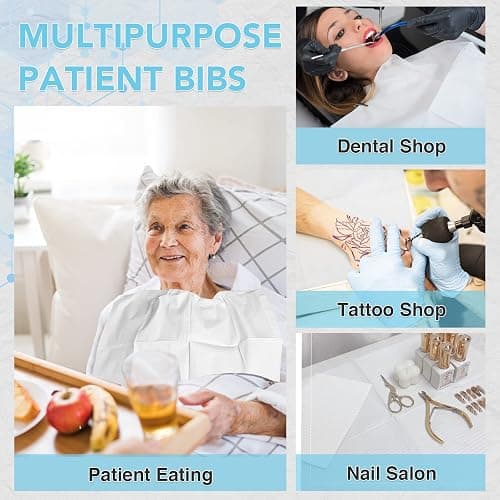 160 Pack Disposable Dental Bibs 13"x18", 3-Ply Waterproof Tattoo Bibs Sheet for Nail Salon, Dental Clinic, Feeding, Tattoo Shop (White) thumbnail 6