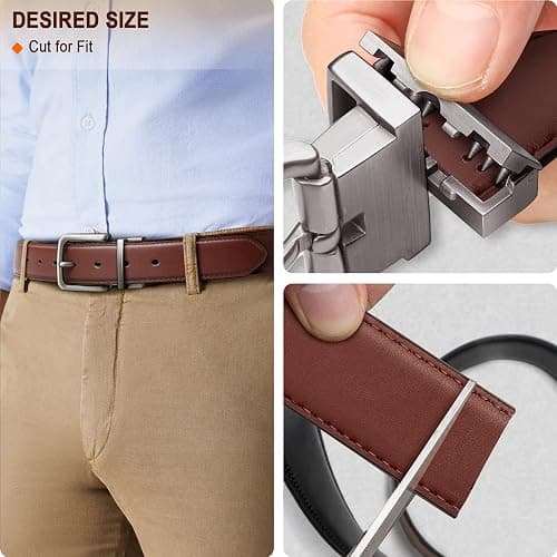 BULLIANT Men's Belt,Reversible Belt Adjustable For Gift Men 1.25”-Cut For Fit-2 Sides in 1 Belt(Not 2) thumbnail 7